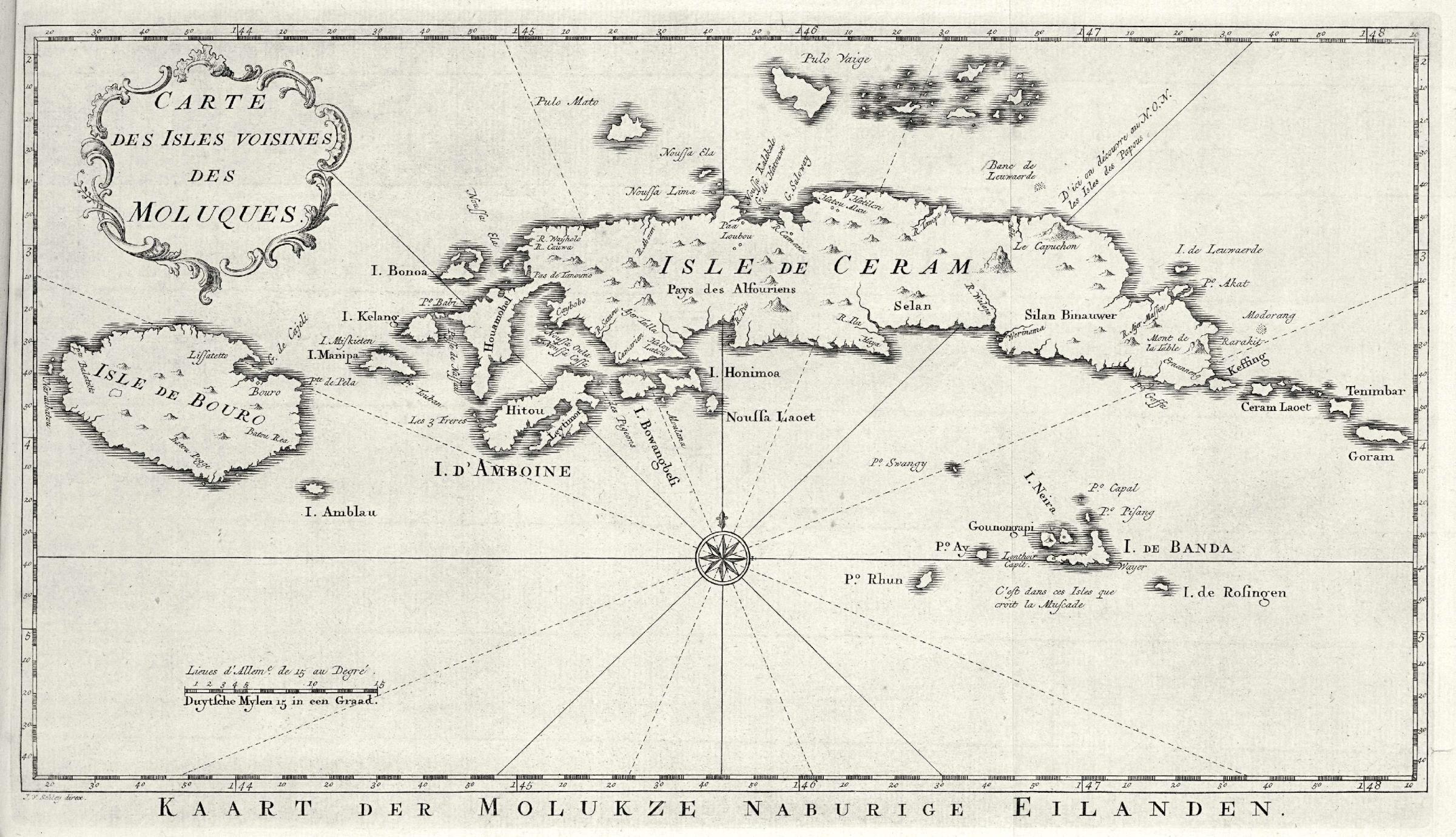Historische kaart van Ceram, Ambon en de Banda-eilanden, 18e eeuw